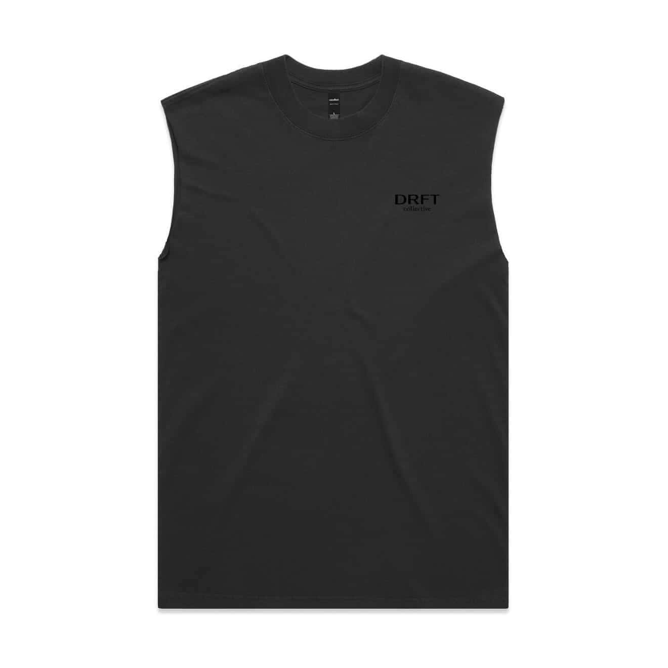 DRFT Collective Muscle Tee — Black on Black, Front